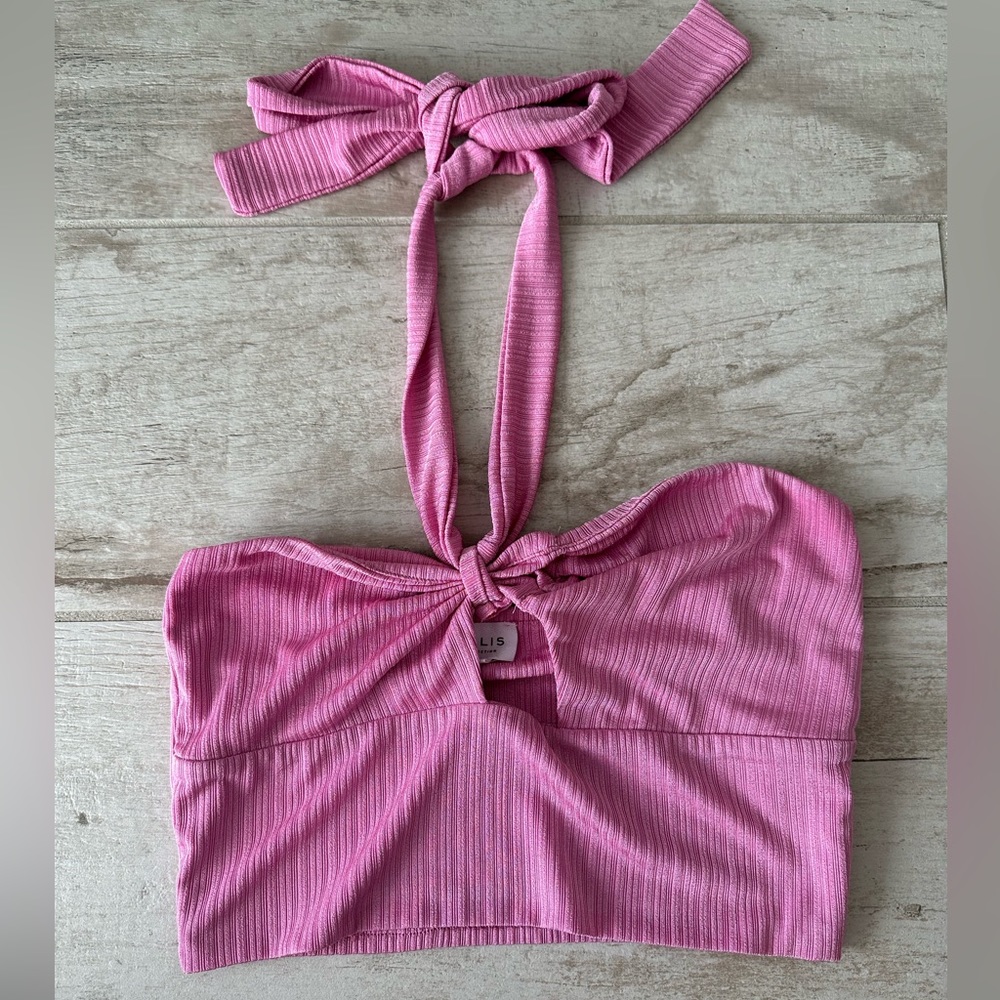 Pink Cropped Halter Top